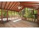 Spacious screened porch with wood ceiling, open-air design, and a view of surrounding trees at 4400 Huntington Cir, Dunwoody, GA 30338