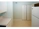 Cozy kitchen featuring ample counter space, white cabinets, and a pantry for efficient storage solutions at 165 Woodhaven Way, Alpharetta, GA 30009