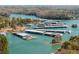 Aerial view showcasing a large marina and waterfront homes along the lake at 2655 Lakeside Trl, Cumming, GA 30041