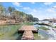 Picturesque view of a wooden dock on a serene lake, surrounded by lush trees and boat docks under a blue sky at 2655 Lakeside Trl, Cumming, GA 30041