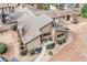 An aerial view showcases the home's unique architecture and surrounding landscape in the community at 812 Bonnie Glen Se Dr, Marietta, GA 30067