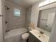 Updated bathroom featuring a bathtub with shower, modern vanity, and contemporary finishes at 877 Verona Dr, Clarkston, GA 30021