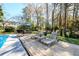 Poolside view with lounge chairs and a lush backyard setting at 2272 Kimberley Way, Snellville, GA 30078
