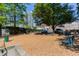 Well-maintained dog park with wood chip ground cover, benches, and convenient waste disposal station at 878 Peachtree # 522, Atlanta, GA 30309