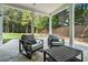 Relaxing covered patio with comfortable seating and view of the expansive backyard at 396 Academy St, Alpharetta, GA 30009