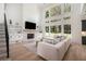 Open-concept living room featuring a fireplace and large windows with a backyard view at 396 Academy St, Alpharetta, GA 30009