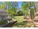 Backyard featuring grassy lawn, mature trees, and a garden at 10070 Timberstone Rd, Johns Creek, GA 30022