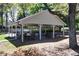 A covered pavilion with picnic tables, ideal for outdoor dining and socializing in a scenic setting at 7045 Threadstone Overlook, Johns Creek, GA 30097