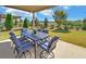 Inviting covered patio with stylish outdoor furniture and views of the manicured backyard and lush greenery at 5638 Maple Bluff Way, Hoschton, GA 30548