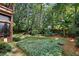 Beautifully landscaped backyard with lush greenery, mature trees, and a serene atmosphere at 1020 Constitution Way, Cumming, GA 30040