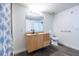 Bathroom with stylish vanity, contemporary mirror, and shower with patterned curtain at 170 Boulevard Se # 421 H, Atlanta, GA 30312