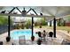 A covered patio overlooks a stunning pool, complete with outdoor seating for entertaining guests at 3007 Hidden Dr, Lawrenceville, GA 30044