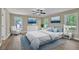 Stylishly staged bedroom featuring a plush bed, elegant decor, and views through bright windows at 2000 Mcconnell Rd, Grayson, GA 30017