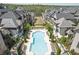 An aerial perspective showcases the pool, community, and surrounding landscape at 6739 Encore Blvd, Atlanta, GA 30328