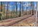 Wooded lot behind the home filled with a canopy of trees and a blanket of leaves at 9224 Snipe Ln, Jonesboro, GA 30236