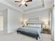 Serene primary bedroom with tray ceiling, and plush carpeting at 2623 Bloom Cir, Tucker, GA 30084