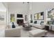 Bright living room with a stone fireplace, hardwood floors, and comfortable seating at 6230 Hampton Highlands Dr, Cumming, GA 30041