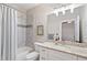 Well-lit bathroom with a shower/tub combo, granite countertops, and modern fixtures, offering a spa-like experience at 4121 N Swann St, Covington, GA 30014