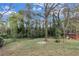 Secluded backyard offering wooded views, a fire pit, and private shed at 3632 Glen Mora Drive, Decatur, GA 30032