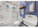 Charming bathroom featuring white subway tile in shower and vanity with vintage style basin sink at 1040 Amsterdam Ne Ave, Atlanta, GA 30306