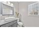 Stylish bathroom with a vessel sink, granite countertop, and modern fixtures; natural light from the window at 1151 Adah Ln, Lawrenceville, GA 30043