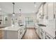 Bright kitchen with island, stainless appliances, and white cabinets at 420 Westmarch Cir, Loganville, GA 30052