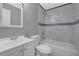 Bathroom featuring a white vanity, toilet, and shower/tub with elegant tile surround at 1513 Spruce Ridge Way, Stone Mountain, GA 30083