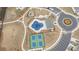 Overhead view of community amenities including a pool, tennis courts, playground, and walking paths at 3739 Silvery Way, Powder Springs, GA 30127