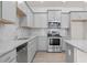 Modern kitchen with stainless steel appliances, gray cabinets, and granite countertops at 313 Skye Ln # 49, Cartersville, GA 30121