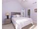 Bright bedroom featuring vaulted ceilings, a comfortable bed, and a serene, welcoming atmosphere at 633 N Fairfield Dr, Peachtree City, GA 30269