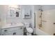 Well-lit bathroom with a tub, shower, and white vanity with marble countertop at 115 Heritage Cir, Mcdonough, GA 30253