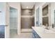 Modern bathroom with a large shower, double vanity, and lots of storage space at 3550 Gravitt Rd, Cumming, GA 30040