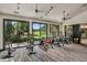 Well-equipped gym with floor to ceiling windows overlooking the golf course provides a modern workout space at 1025 Abingdon Ln, Johns Creek, GA 30022