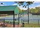 Multiple outdoor tennis courts with shade canopies and seating offer an active lifestyle at this community at 1025 Abingdon Ln, Johns Creek, GA 30022