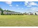 Wide view of a beautiful green common area surrounded by a modern townhome community at 161 Basil St, Cumming, GA 30040