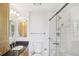 Sleek bathroom showcases a glass-enclosed shower, granite vanity, and modern fixtures at 3481 Lakeside Ne Dr # 807, Atlanta, GA 30326