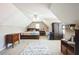 Large bedroom with slanted ceilings, neutral colors, and rustic furniture at 1490 Highland Lake Dr, Lawrenceville, GA 30045