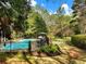 A backyard featuring an inviting pool, a black fence, and an expansive grassy area at 1544 Blue Bird Way, Cumming, GA 30041