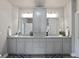 Bathroom showcases a large double vanity with gray cabinets, two mirrors, and modern fixtures at 1544 Blue Bird Way, Cumming, GA 30041