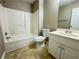 Clean bathroom featuring a shower/tub combo and vanity at 3152 Parks Run, Loganville, GA 30052