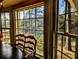 Cozy dining area featuring large windows offering scenic lake views at 4258 Rocky Ledge Way, Snellville, GA 30039
