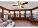 Bright sunroom with wood paneling, large windows offering a view of the lake, and cozy seating at 4258 Rocky Ledge Way, Snellville, GA 30039