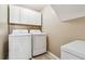 Clean laundry room featuring a white washer and dryer with storage space at 656 New Hope Rd, Lawrenceville, GA 30046