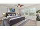 Comfortable main bedroom with plush carpet, ceiling fan, and large windows for natural light at 507 Grove Field Ct, Suwanee, GA 30024