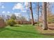 Expansive backyard featuring lush green lawn and mature trees, providing a serene and private outdoor space at 2264 Winding Way, Tucker, GA 30084