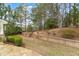 Expansive backyard showcasing a stone patio with a terraced garden and mature trees at 19 Troup Ct, Acworth, GA 30101
