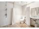 Bathroom features a walk-in shower with subway tile and a unique sink and vanity at 50 Biscayne Nw Dr # 5112, Atlanta, GA 30309