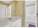 Bathroom featuring a sink and vanity with a view to the shower/tub area with tile surround at 1621 Telfair Chase Way, Lawrenceville, GA 30043