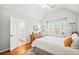 Bright bedroom with an ensuite bathroom, wood floors, and plantation shutters at 1775 Unity Loop, Cumming, GA 30040