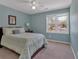 Bedroom with blue walls and a sunlit window providing a beautiful view at 2018 Sugar Maple Ln, Woodstock, GA 30189